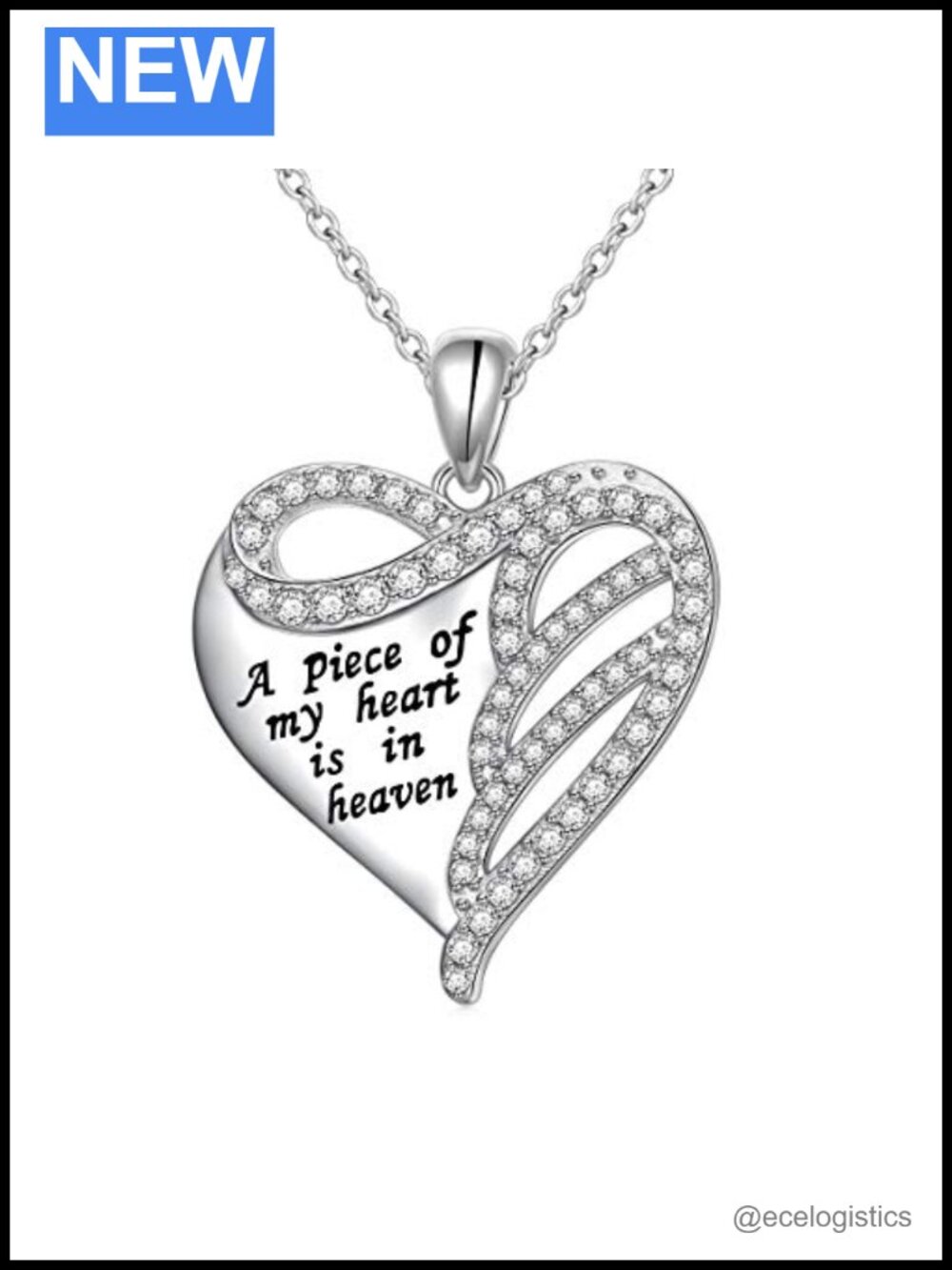 925 Sterling Silver Angel Wing Necklace A Piece of My Heart is in Heaven